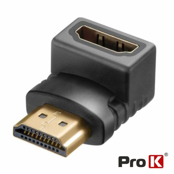 Ficha Adaptadora HDMI Macho / Fêmea Angular 90º PROK - (ADPHDMI03)