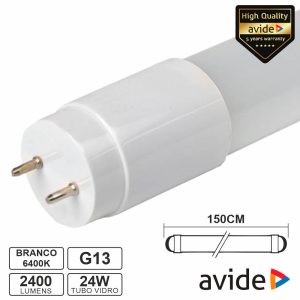 Lâmpada Tubular T8 24W 150cm LEDS G13 6400K 2400lm AVIDE - (AE1500T8-24W-CW)