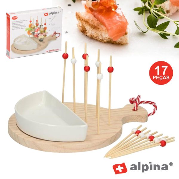 Tábua C/ Palitos Madeira P/ Sushi/Canapés 17 Peças ALPINA - (ALP746)