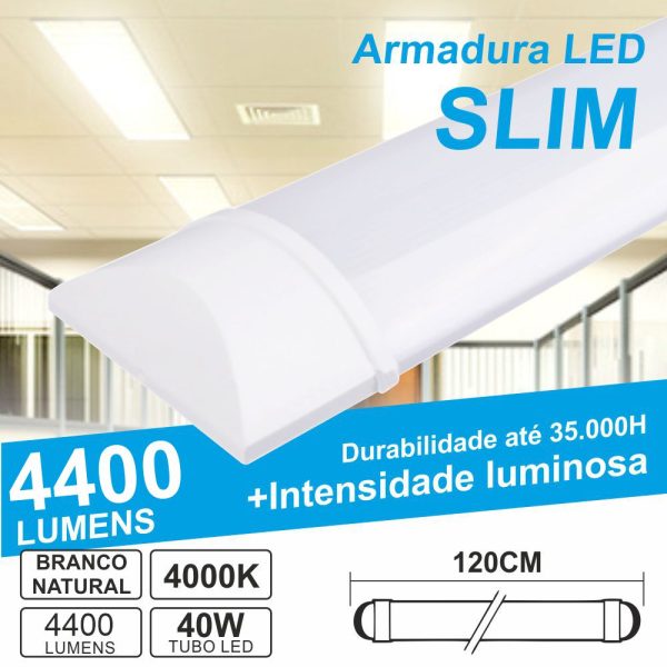 Armadura LED Batten Slim 40W 120cm IP20 4000K 4400lm - (ALS120NW(E))