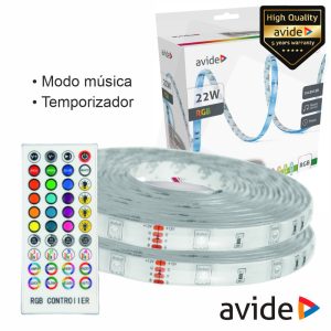 Kit 2 Fitas LED RGB 12V 2x5m IP65 Controlo Música AVIDE - (ALSB-30RGB65-22W)