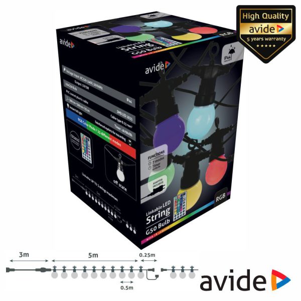 Corrente de Iluminação C/ 10 Lâmpadas RGB  e Comando AVIDE - (AOS10LE40LR-RGB)