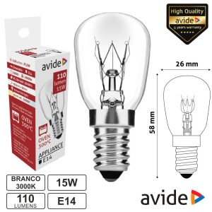 Lâmpada E14 15W 230V 300ºC P/ Fornos AVIDE - (ARAH14WW-15W)