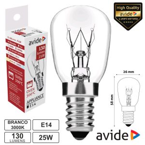 Lâmpada E14 25W 230V 300ºC P/ Fornos AVIDE - (ARAH14WW-25W)