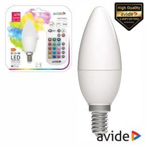 Lâmpada E14 4.9W LED Vela RGBW 2700K C/ Comando 470lm AVIDE - (ASC14RGBW-4.9W-RC)