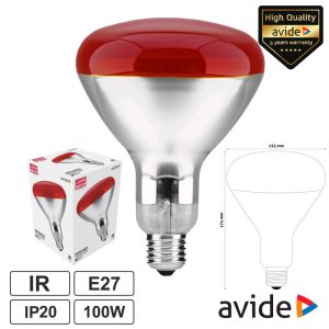 Lâmpada E27 100W Infravermelhos Topo Vermelho AVIDE - (ASIR27-100W-R)