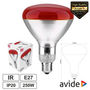 Lâmpada E27 250W Infravermelhos Topo Vermelho AVIDE - (ASIR27-250W-R)