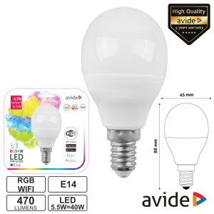 Lâmpada E14 Dimável 5.5W LED MiniGlobo RGBW WIFI 470lm AVIDE - (ASMG14RGBW-5.5W-WF)