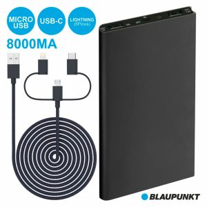 PoWerbank 8000ma C/ 3 Fichas E Cabo Preto BLAUPUNKT - (BLP7200.133)