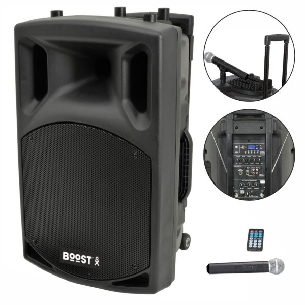 Coluna Amplificada 15" 800W USB/BT/SD/Bat Vhf Preta BOOST - (BOOST150VHF-BT)