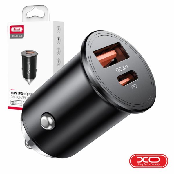 Adaptador Isqueiro USB-A QC 3.0 / USB-C PD 3.0 4.5A 45W XO - (CC43)