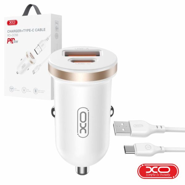 Adaptador Isqueiro USB-A PD / USB-C 30W C/ Cabo USB-C XO - (CC56-USBC-WH)