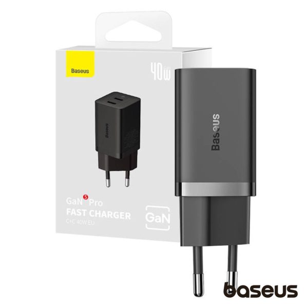 Alimentador Comutado 2x USB-C 40W GaN5 PRO BASEUS - (CCGP180101)