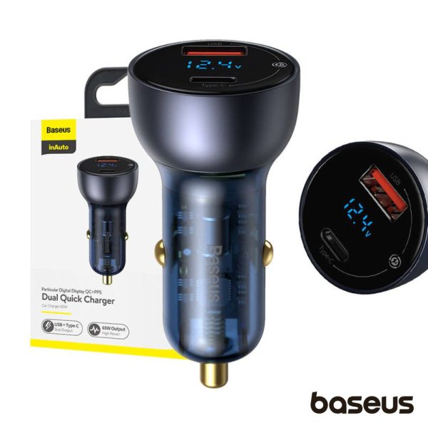 Adaptador Isqueiro C/ Display PPS USB-A/USB-C QC 65W BASEUS - (CCKX-C0G)