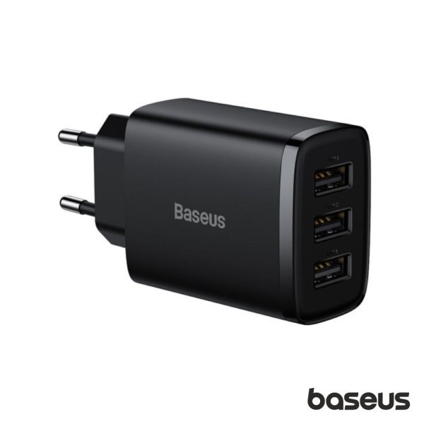 Alimentador Comutado 3xUSB-A 17W Preto BASEUS - (CCXJ020101)