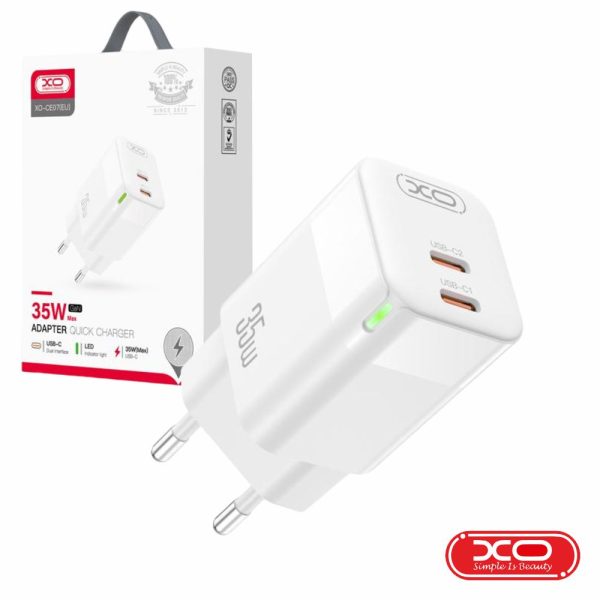 Alimentador 2 USB-C PD 35W GaN 3A Branco XO - (CE07)