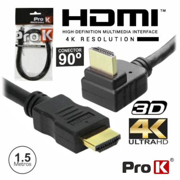 Cabo HDMI Dourado Macho / Macho 2.0 4k Preto 1.5m 90º PROK - (CHDMI1.5UANG)