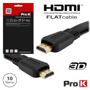 Cabo HDMI Dourado Macho / Macho 1.4 Preto 10m Flat PROK - (CHDMI10AF)