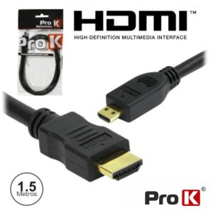 Cabo HDMI Dourado Macho / Micro HDMI Macho Preto 1.5m PROK - (CHDMIMC01A)