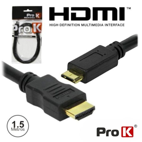 Cabo HDMI Dourado Macho / Mini HDMI Macho Preto 1.5m PROK - (CHDMIMN01A)