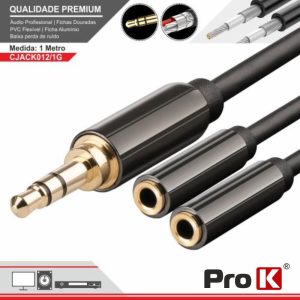 Cabo Jack 3.5mm Macho / 2 Jack 3.5mm Fêmea 1M St PROK - (CJACK012/1G)