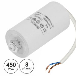 Condensador Arranque 8uF 450V + Terra C/ Fios - (COAF8/450)