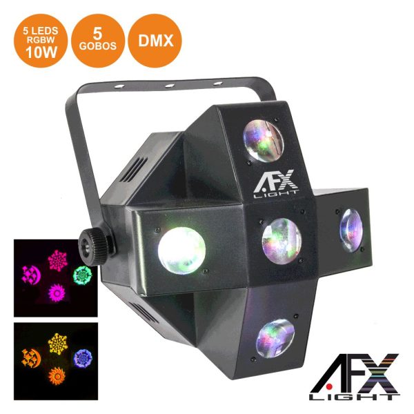 Projetor Luz C/ 5 LEDS 10W RGBW + 5 Gobos DMX Mic AFXLIGHT - (COMET-GOBO)