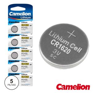 Pilha Lítio Botão Cr1620 3v 70ma 5x Blister CAMELION - (CR1620-BP5)