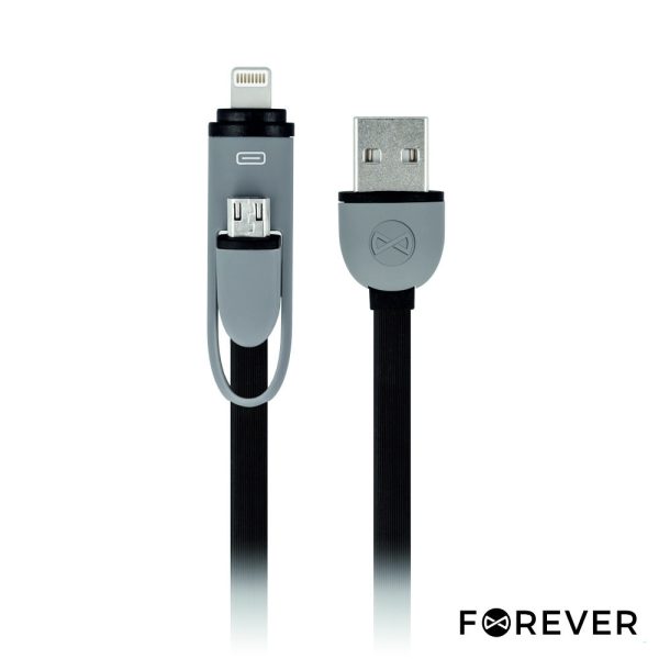 Cabo USB-A 2.0 Macho / Micro USB-B E Apple 8p 1M Preto - (CUSB-2IN1/2)