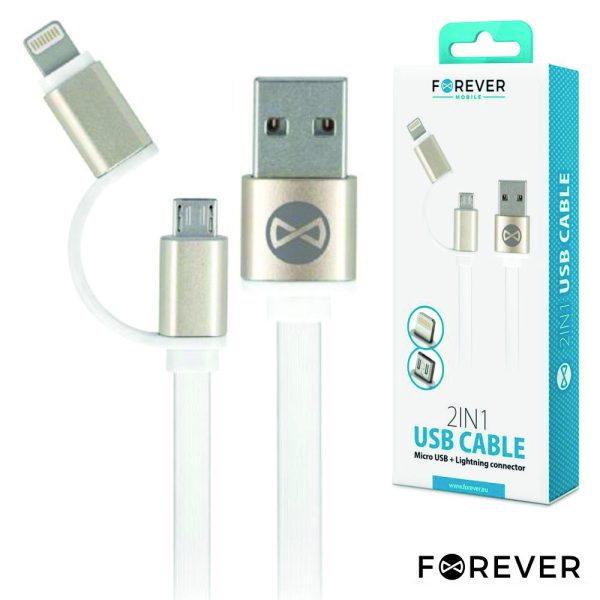 Cabo USB-A 2.0 Macho / Micro USB-B E Apple 8p 1M Branco - (CUSB-2IN1/WH)