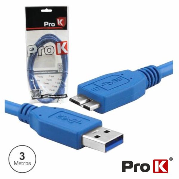 Cabo USB-A 3.0 Macho / Micro USB-B Macho 3m PROK - (CUSB302/3)