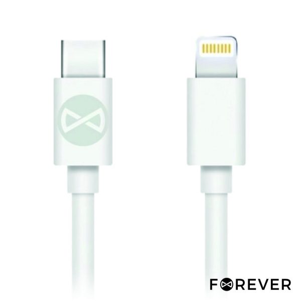 Cabo USB-C Macho / Lightning Branco PD 3A 1m FOREVER - (CUSBC-07WH)