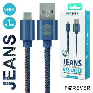 Cabo USB-A 2.0 Macho / USB-C Ganga 1M FOREVER - (CUSBC-JEANS)