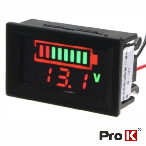 Voltimetro Digital LED 12Vdc Painel C/ Capacidade PROK - (DIGIVOL12A)