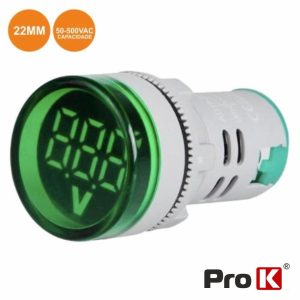 Voltimetro Digital LED Verde 50v-500vac 22mm PROK - (DIGIVOL500B)