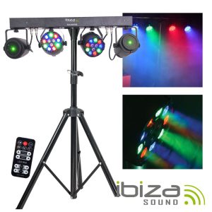 Suporte C/ 2 Projetores Par 12 LEDS RGBW + 2 Laser DMX IBIZA - (DJLIGHT65)