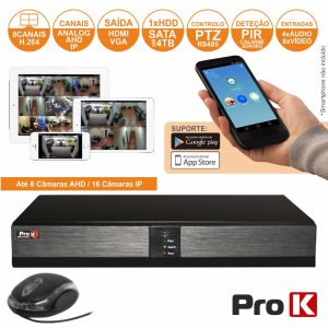 Vídeo-Gravador Digital 8 Canais Analog/Ahd/Ip Ethernet PROK - (DVR08VK)