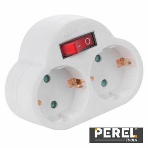 Ficha Elétrica Adaptadora 2x Schuko C/ Interruptor PEREL - (EB2SWN-G)