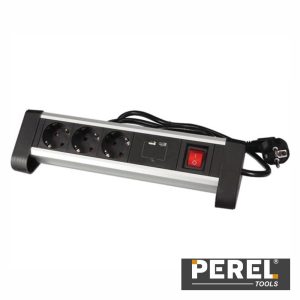 Extensão Elétrica 3x Schuko 2x USB-A 1.4m PEREL - (EBP03DSUN1-G)