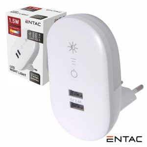 Luz De Presença LED 3000K 230V C/ 2 Portas USB-A ENTAC - (ENL-2USB-D)