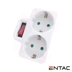 Ficha Elétrica Adaptadora 2x Schuko C/ Interruptor ENTAC - (EPAG-2EE-SW)