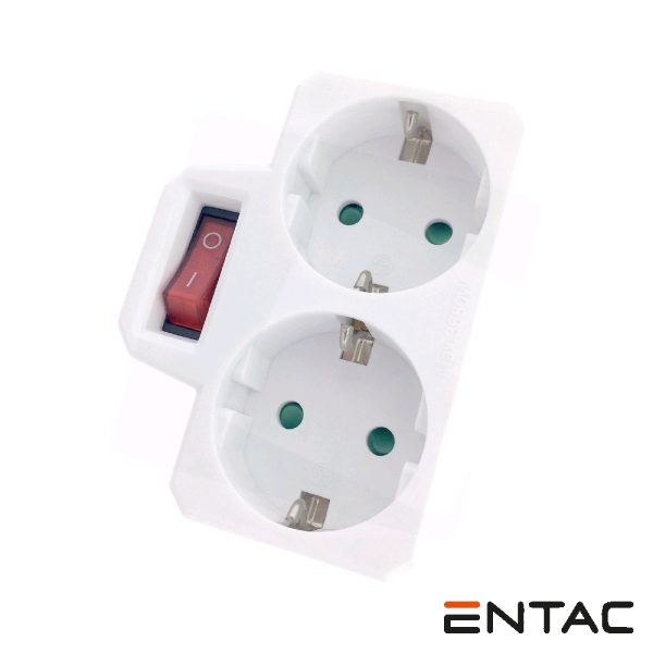 Ficha Elétrica Adaptadora 2x Schuko C/ Interruptor ENTAC - (EPAG-2EE-SW)