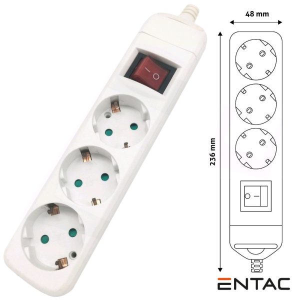 Extensão Elétrica 3x Schuko C/ Interruptor ENTAC - (ERWSEG3-SW)