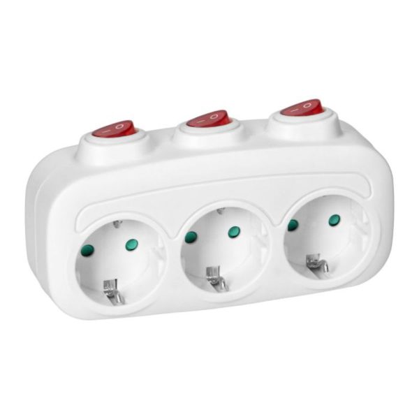 Ficha Elétrica Adaptadora 3x Schuko C/ Interruptores VIRONE - (ES-3(GS))