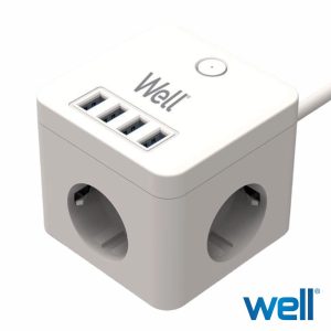 Extensão Elétrica 3x Schuko 4x USB-A 3m WELL - (EXTS-3S3M-PROT)