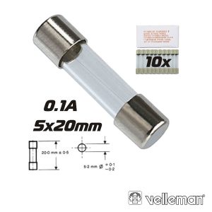 Fusível 5x20 Fusão Rápida 0.1A (10X) VELLEMAN - (FF0.1N)