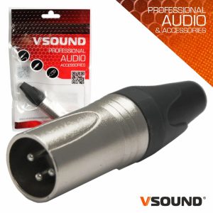 Ficha XLR 3p Macho Niquelada C/ Guarda Cabo VSOUND - (FPS101A)