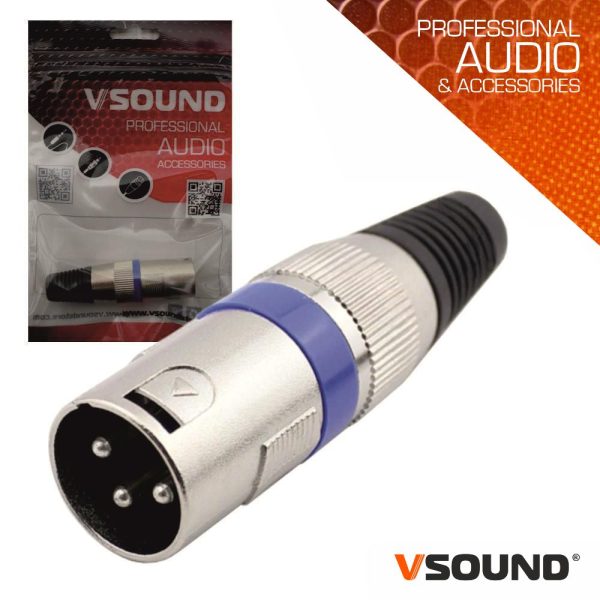 Ficha XLR 3P Macho Niquelada C/ Guarda Cabo VSOUND - (FPS103A)