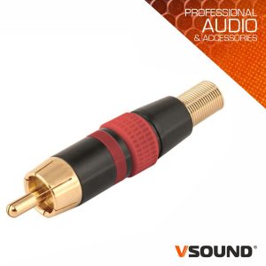 Ficha Rca Macho Vermelho Metálica / Dourada VSOUND - (FPS404A)