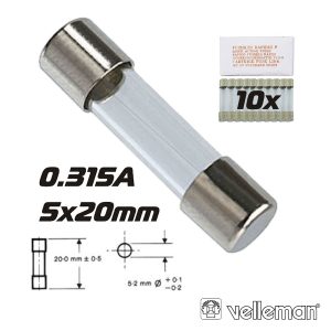 Fusível 5x20 Fusão Lenta 0.315a (10X) VELLEMAN - (FU0.315N)